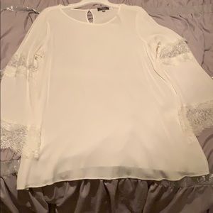 Neiman Marcus white lace bell sleeve blouse